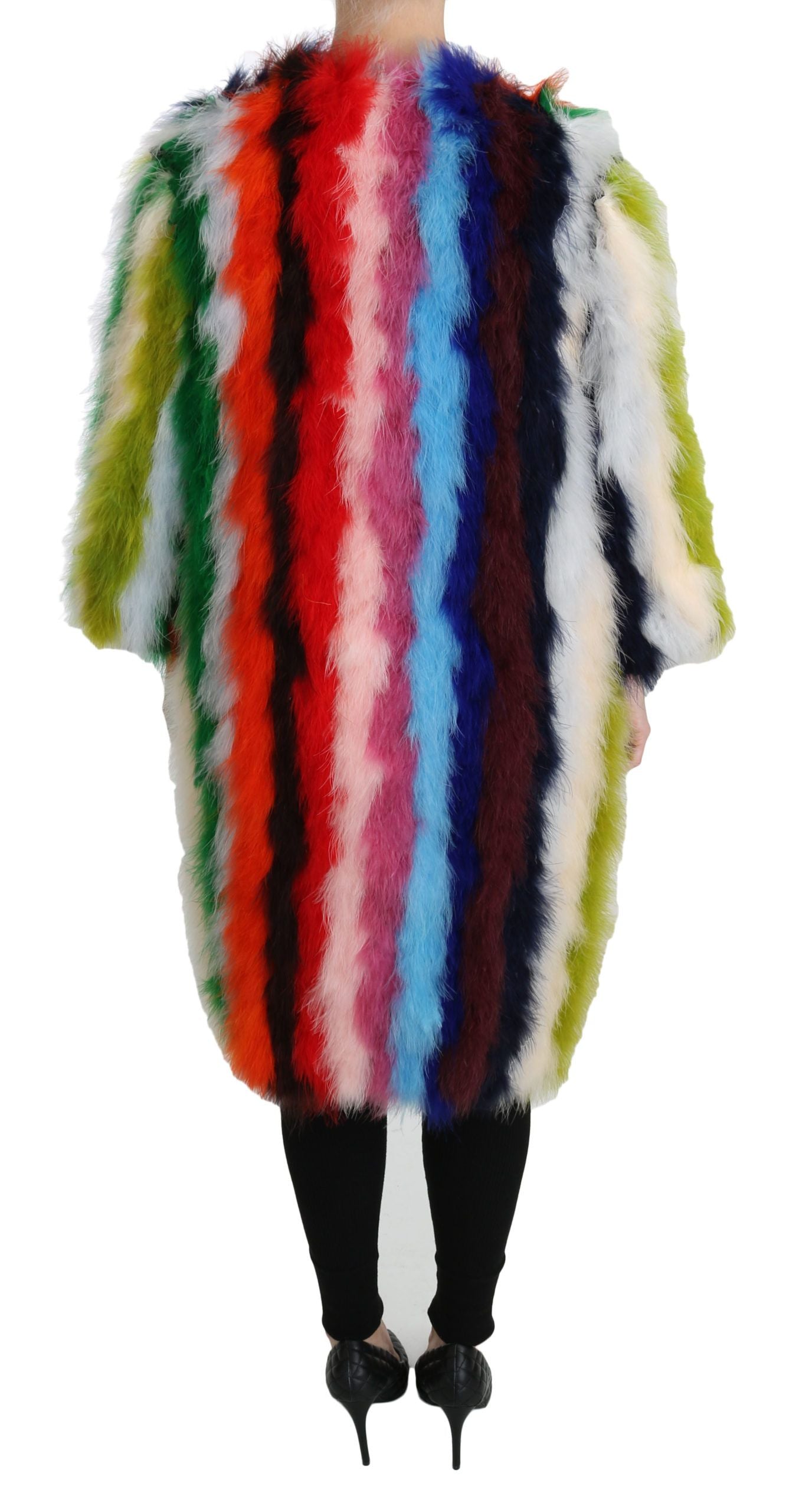 Chaqueta larga elegante con plumas multicolor
