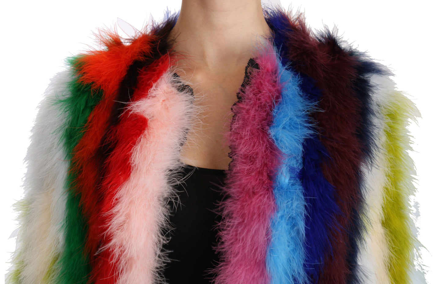 Chaqueta larga elegante con plumas multicolor