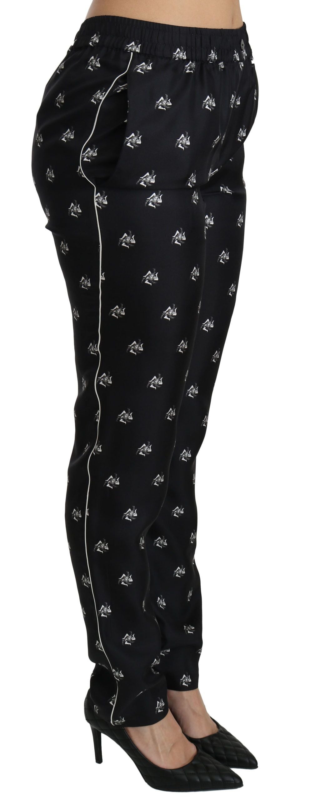 Pantalones elegantes de seda ajustados de cintura media