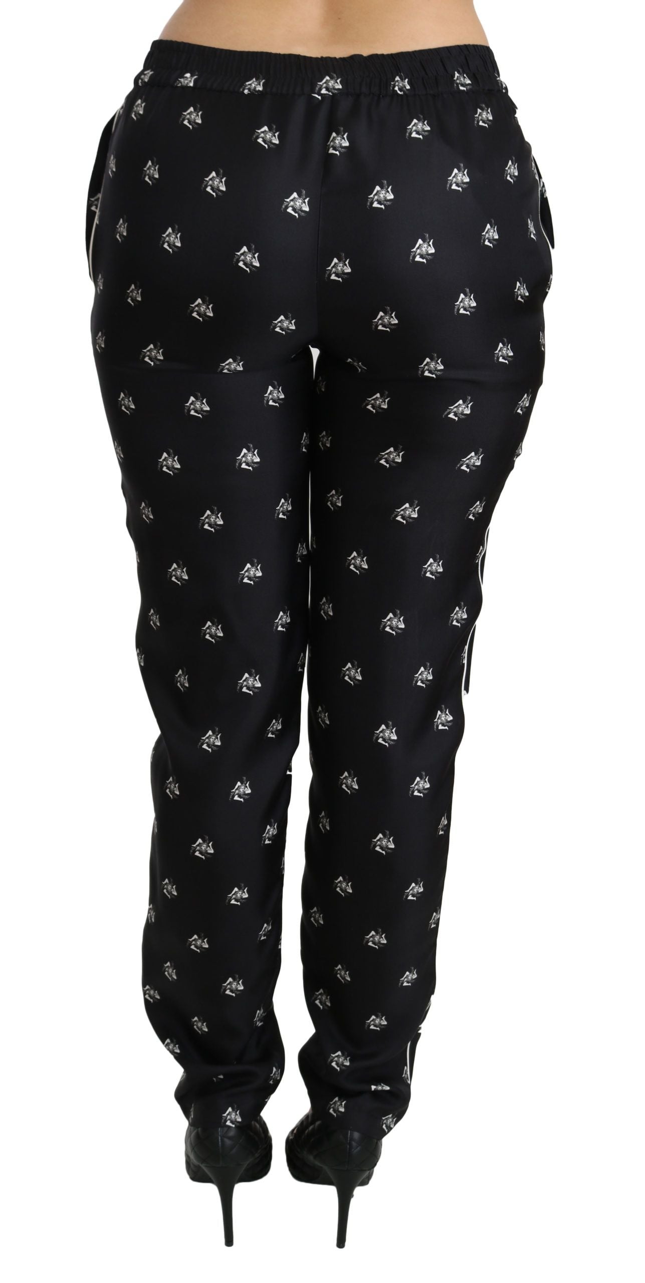 Pantalones elegantes de seda ajustados de cintura media