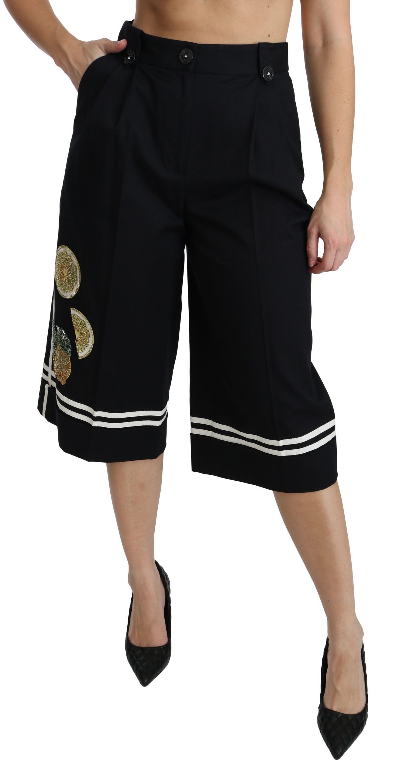 Pantalones Palazzo de cintura alta en color negro limón