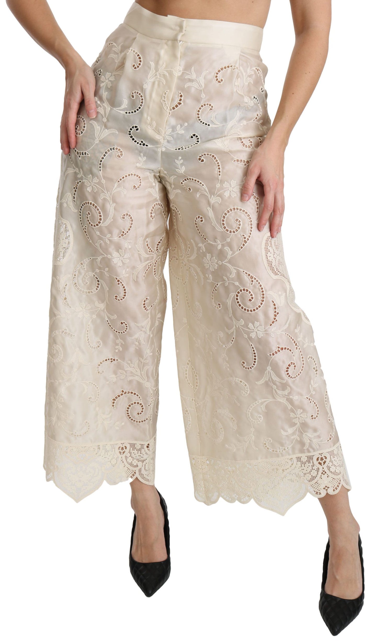 Elegantes pantalones palazzo cropped de cintura alta