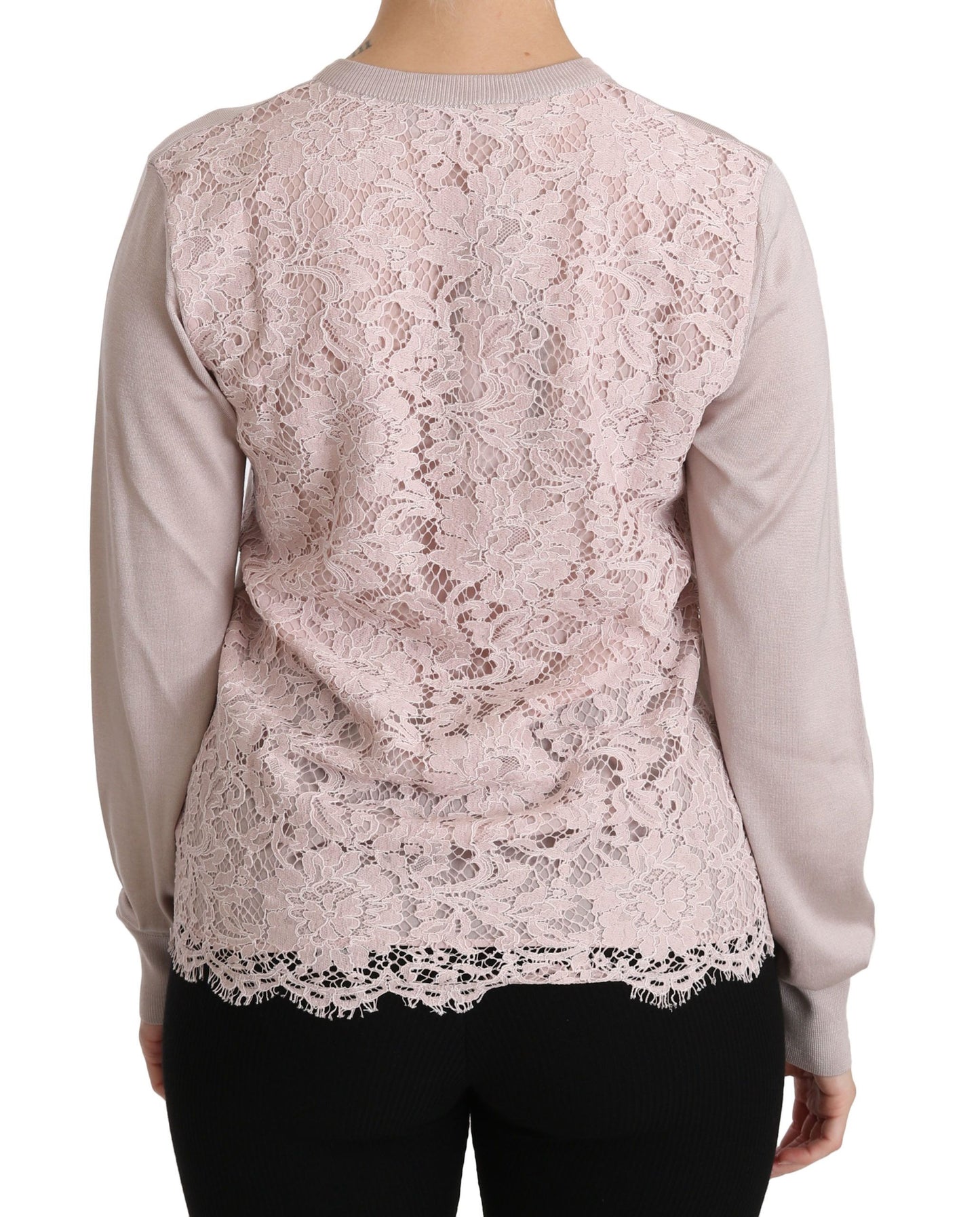 Cárdigan de cuello redondo rosa en mezcla de seda