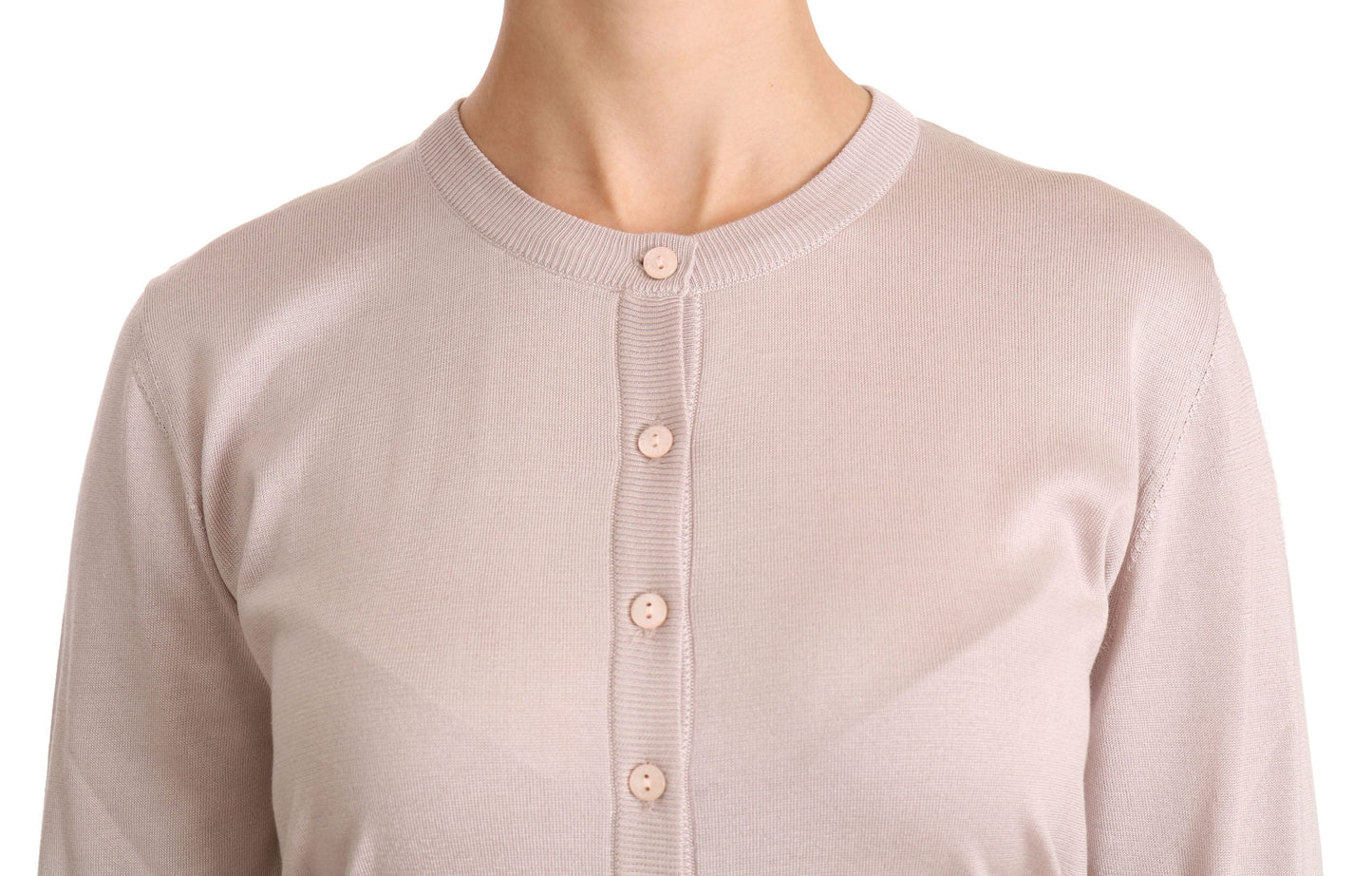 Cárdigan de cuello redondo rosa en mezcla de seda