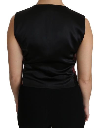 Elegante top de chaleco con escote pronunciado y brocado floral