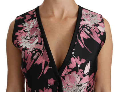 Elegante top de chaleco con escote pronunciado y brocado floral