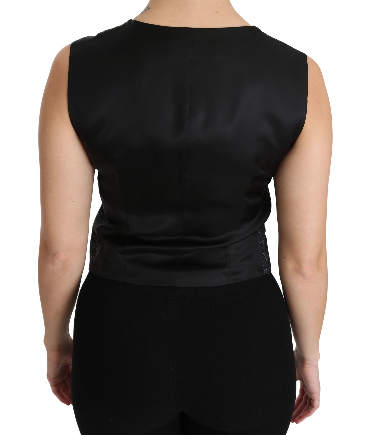 Chaleco elegante sin mangas de mezcla de lana con lunares negros