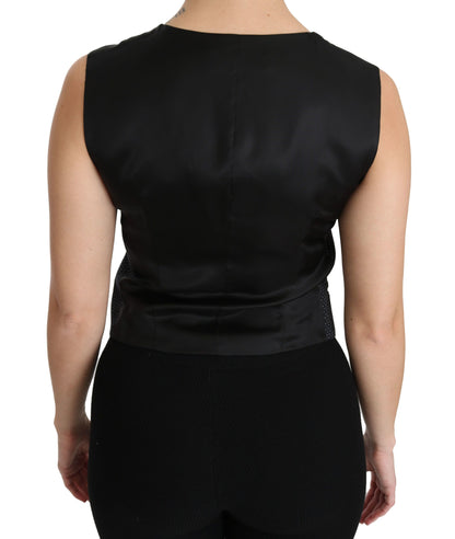 Chaleco elegante sin mangas de mezcla de lana con lunares negros