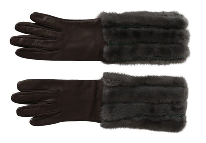 Elegantes guantes de cuero marrón hasta la mitad del brazo