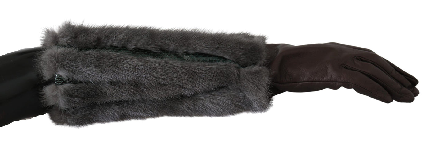 Elegantes guantes de cuero marrón hasta la mitad del brazo