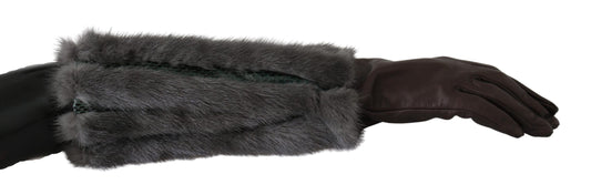 Elegantes guantes de cuero marrón hasta la mitad del brazo