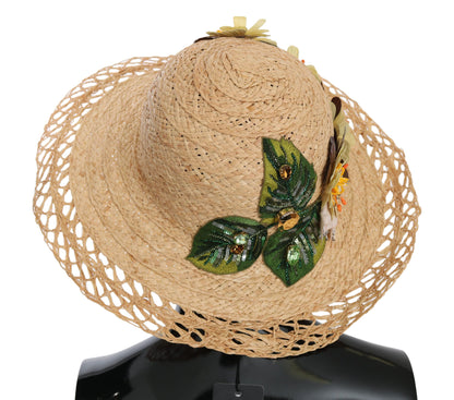 Elegante sombrero de pescador con estampado floral beige
