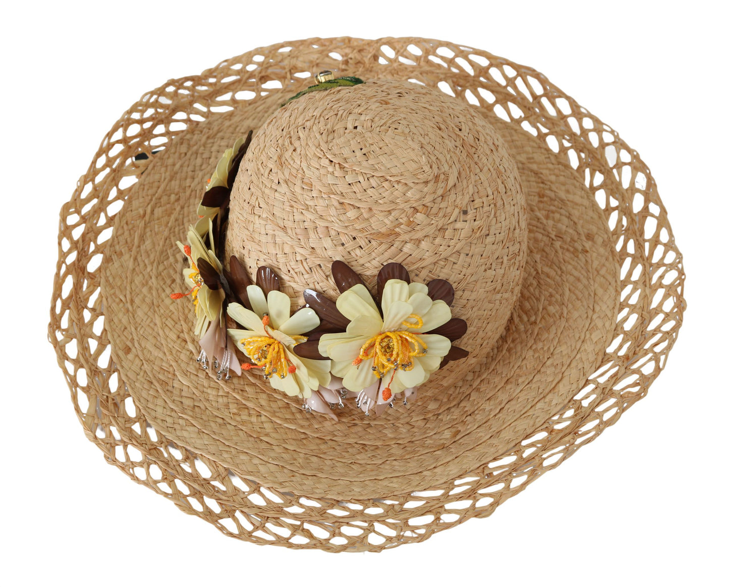 Elegante sombrero de pescador con estampado floral beige