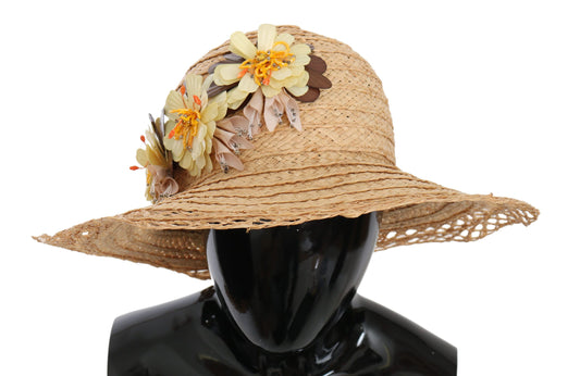 Elegante sombrero de pescador con estampado floral beige
