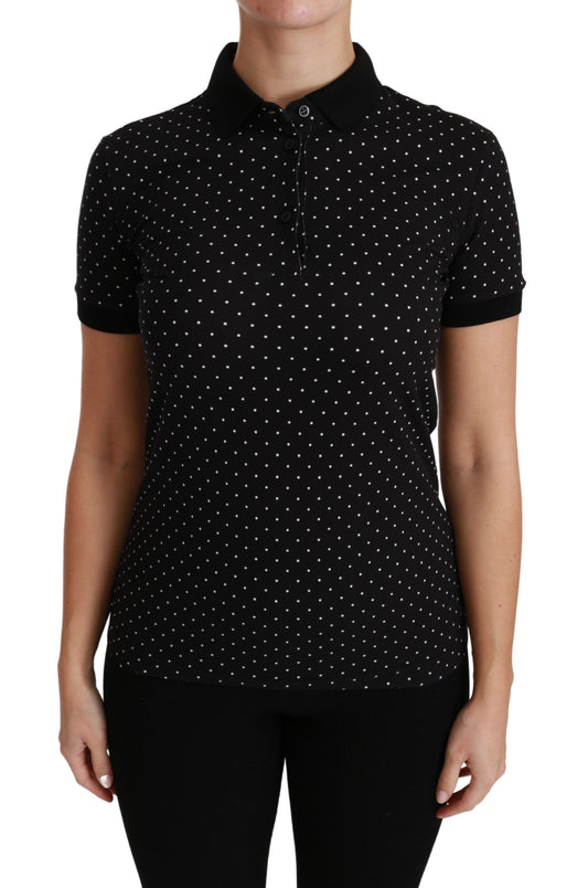 Elegante polo negro de lunares