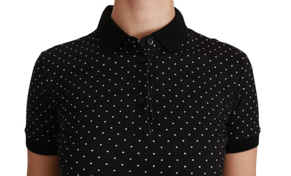 Elegante polo negro de lunares