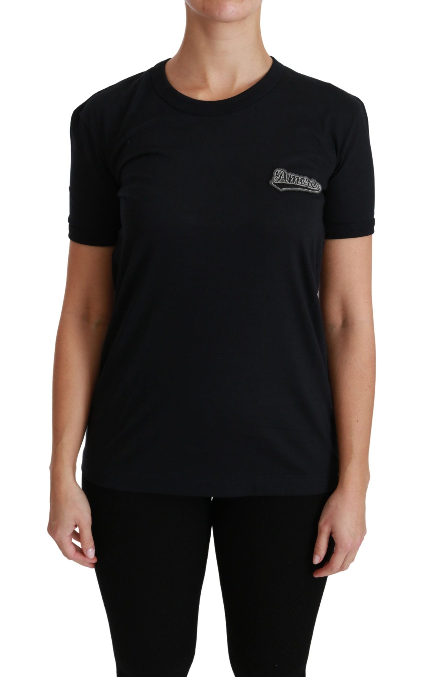 Elegante camiseta azul Amore con cuello redondo