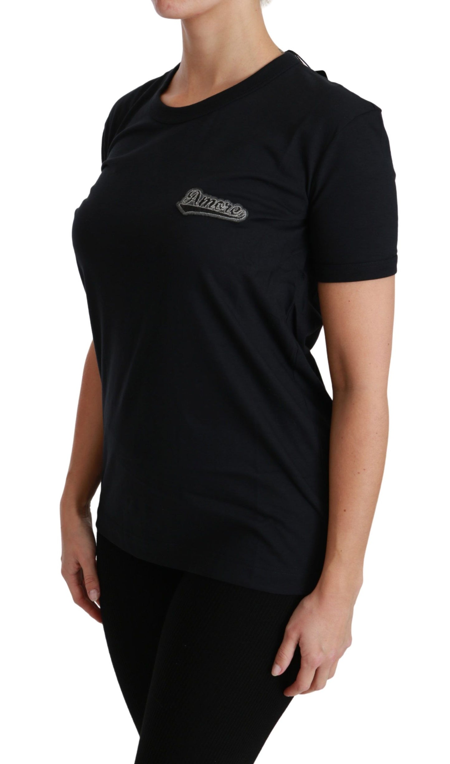 Elegante camiseta azul Amore con cuello redondo