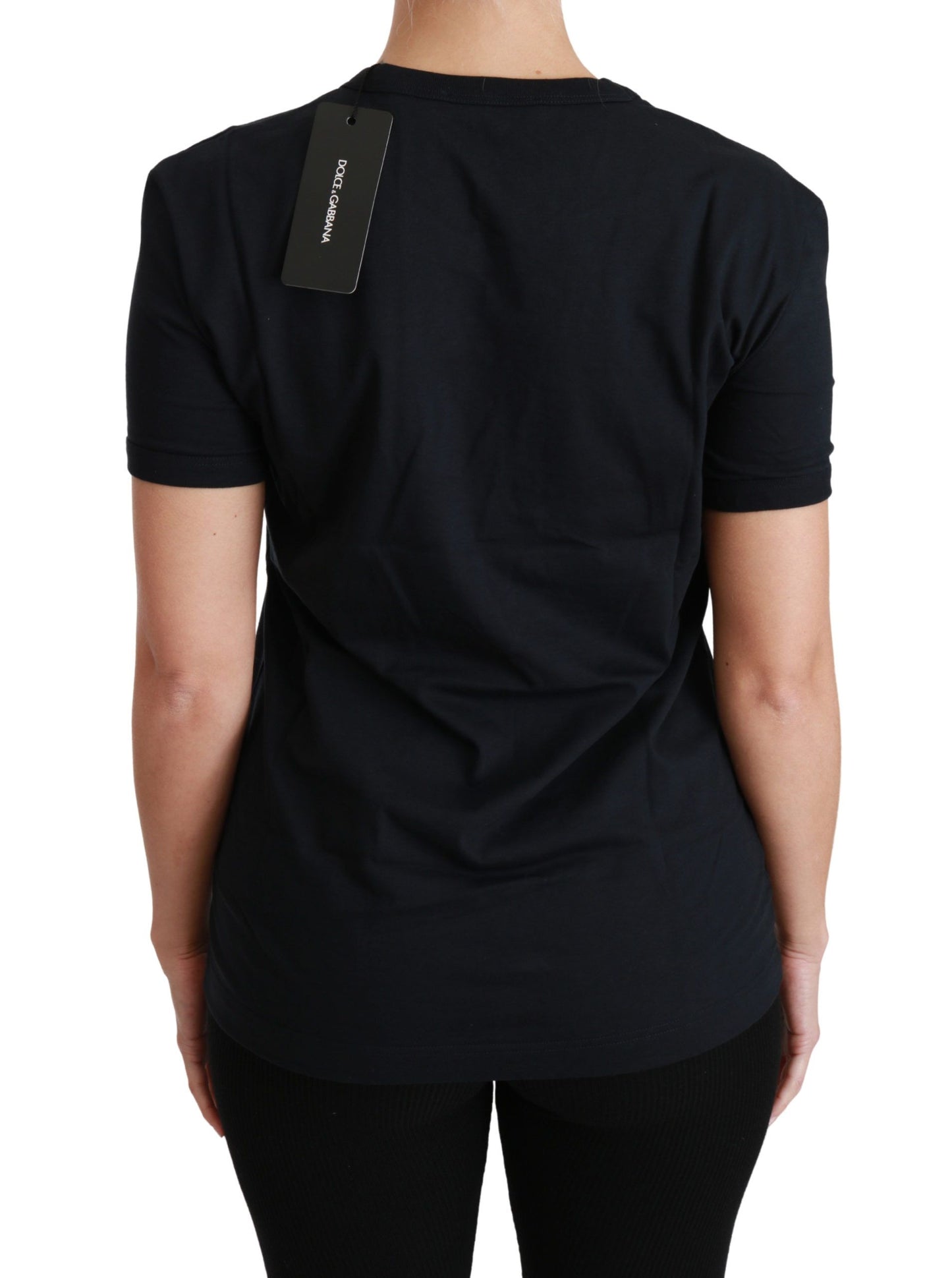 Elegante camiseta azul Amore con cuello redondo