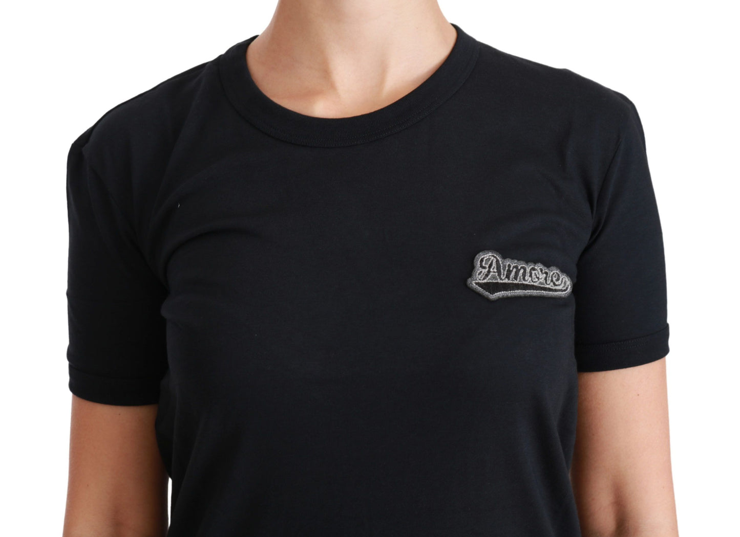 Elegante camiseta azul Amore con cuello redondo
