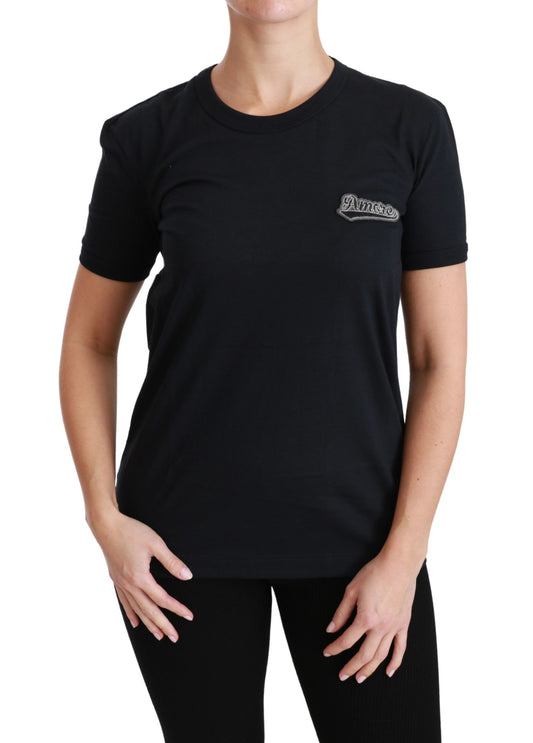 Elegante camiseta azul Amore con cuello redondo
