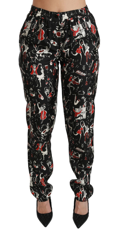 Pantalones de seda elegantes de talle medio y corte entallado