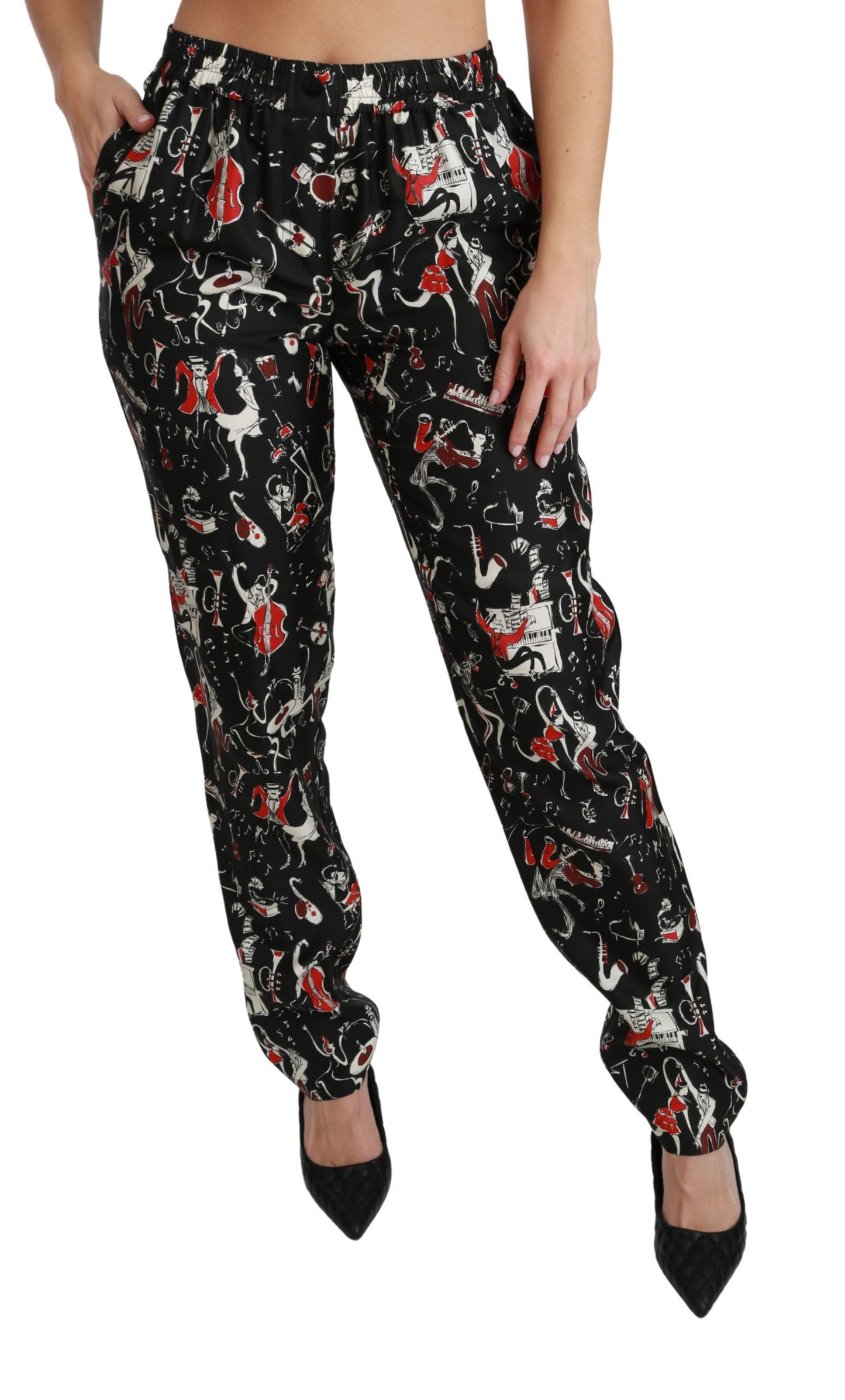 Pantalones de seda elegantes de talle medio y corte entallado