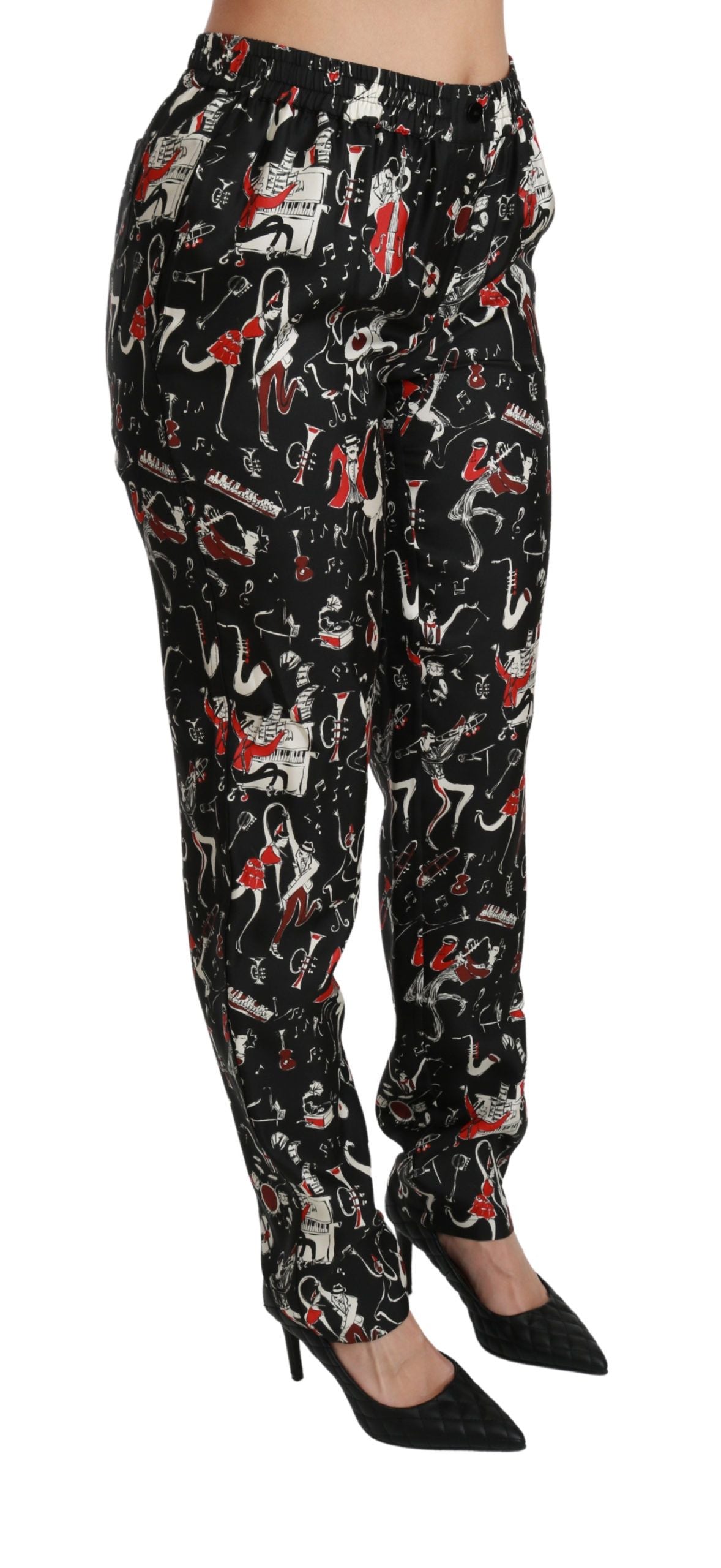Pantalones de seda elegantes de talle medio y corte entallado