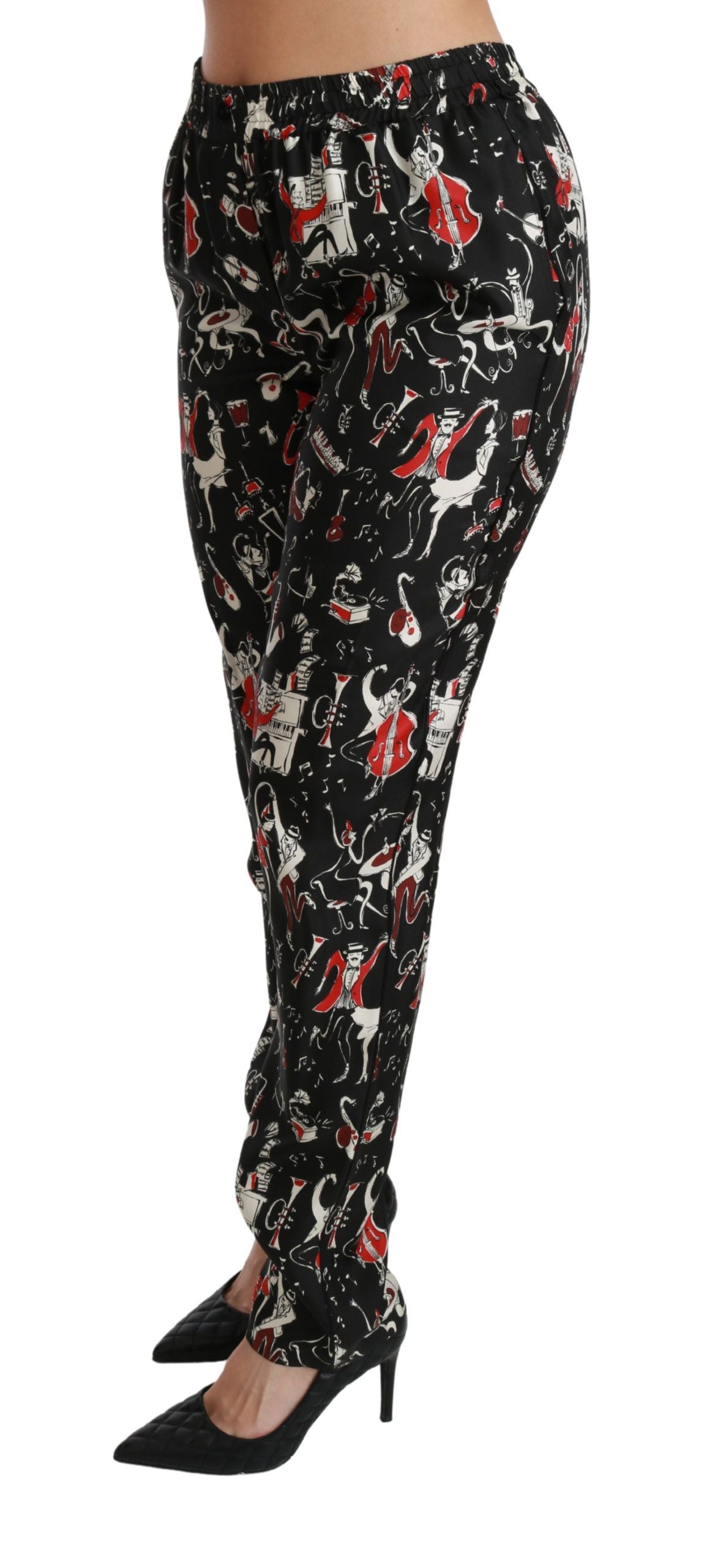 Pantalones de seda elegantes de talle medio y corte entallado
