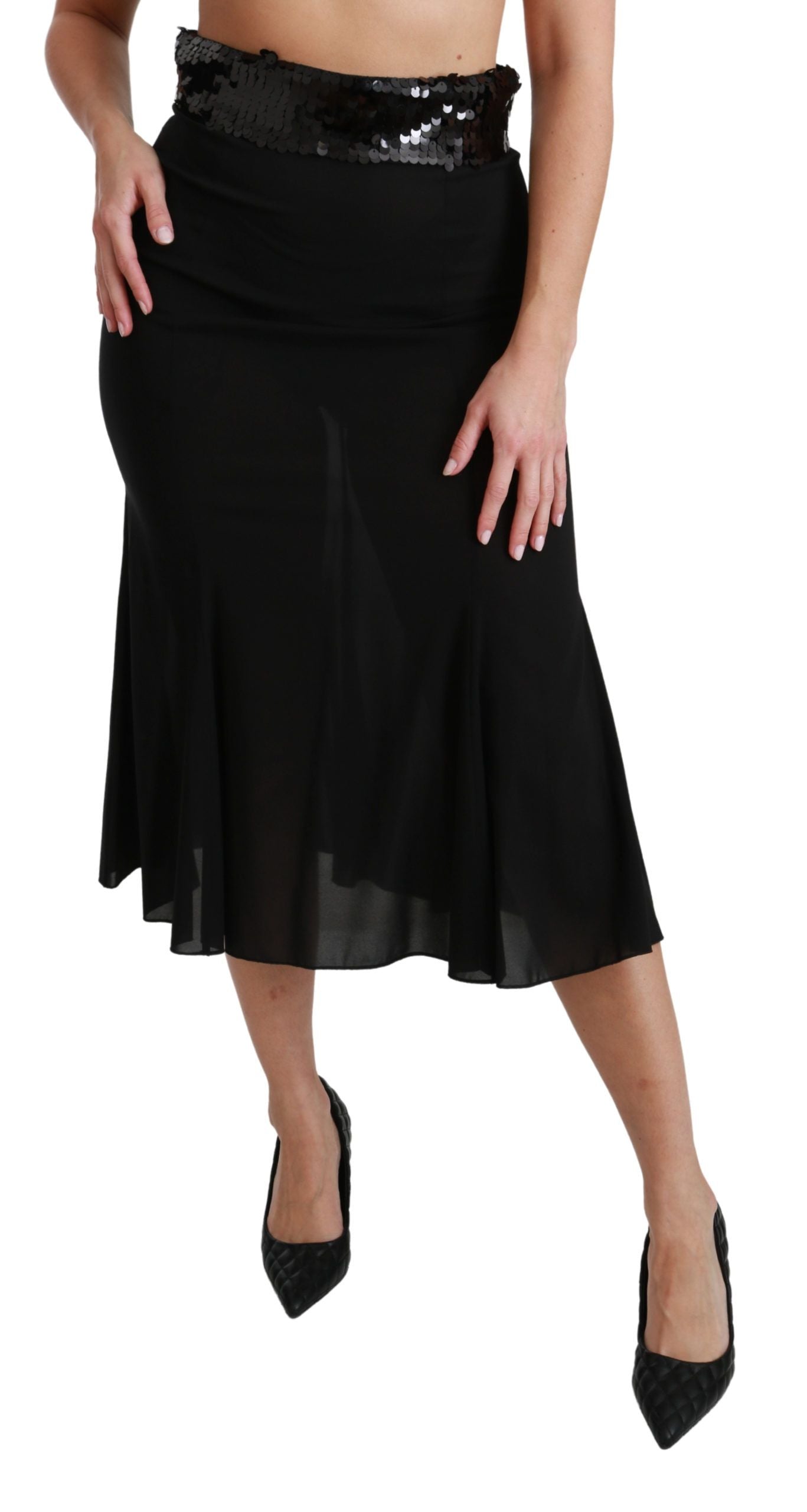 Falda negra elegante de lentejuelas y cintura alta