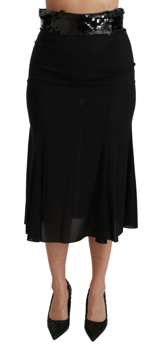 Falda negra elegante de lentejuelas y cintura alta