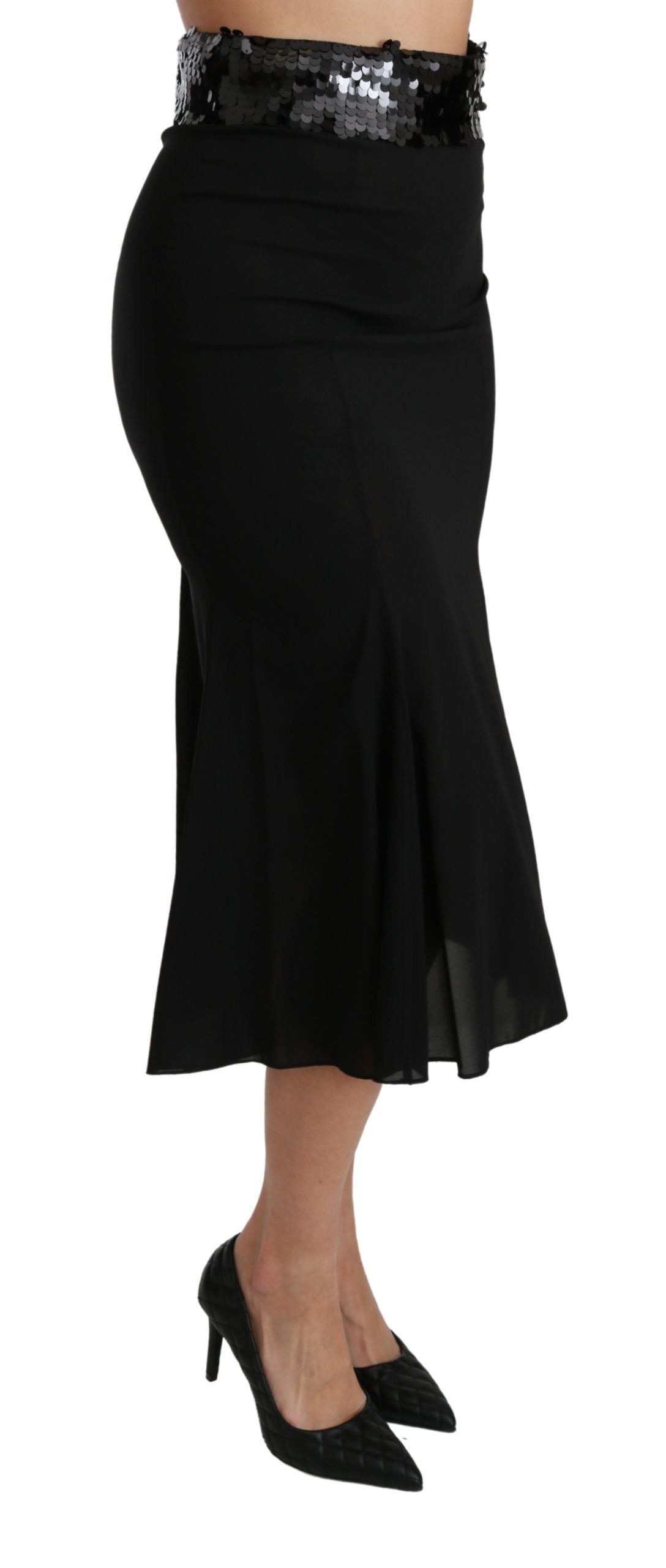 Falda negra elegante de lentejuelas y cintura alta