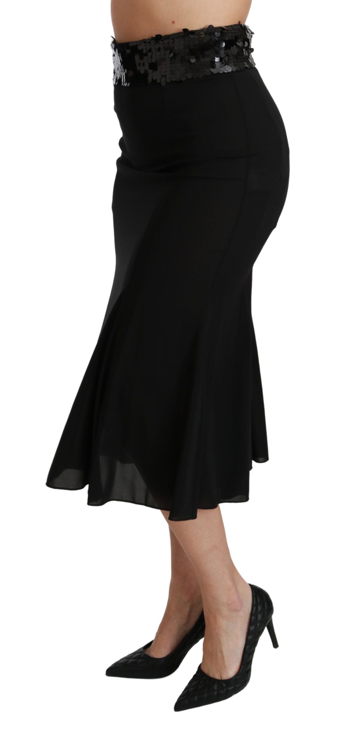 Falda negra elegante de lentejuelas y cintura alta