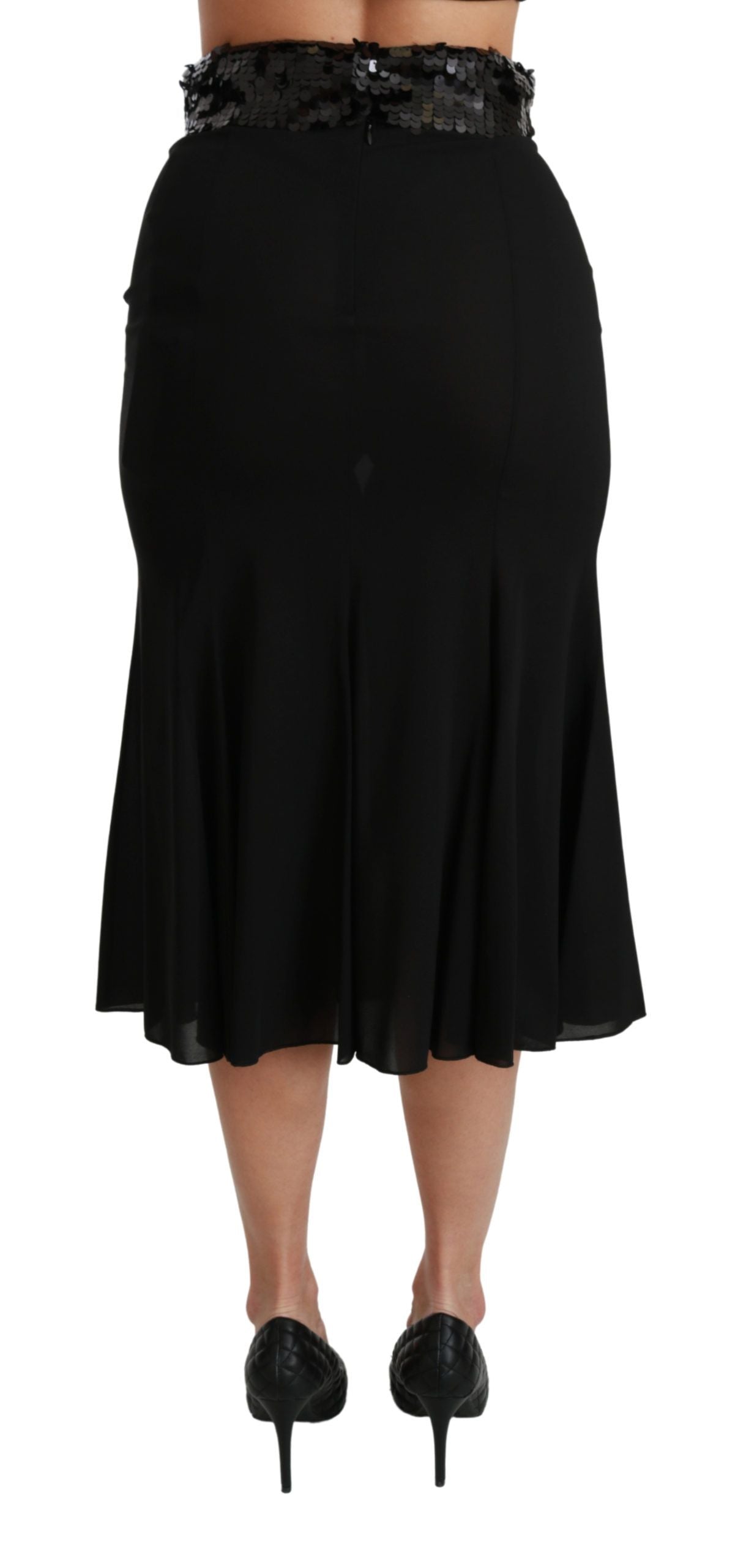 Falda negra elegante de lentejuelas y cintura alta
