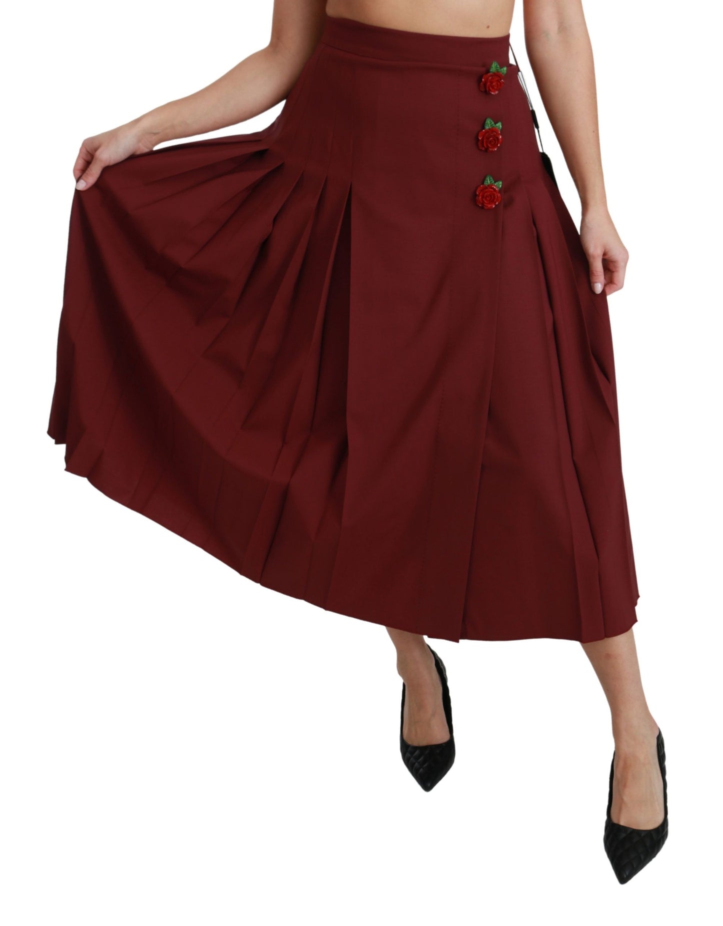 Falda elegante de lana virgen roja de cintura alta
