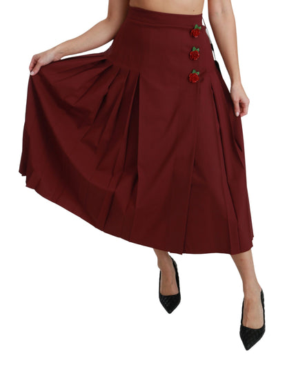 Falda elegante de lana virgen roja de cintura alta