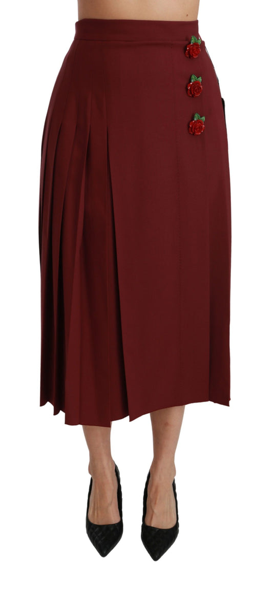 Falda elegante de lana virgen roja de cintura alta