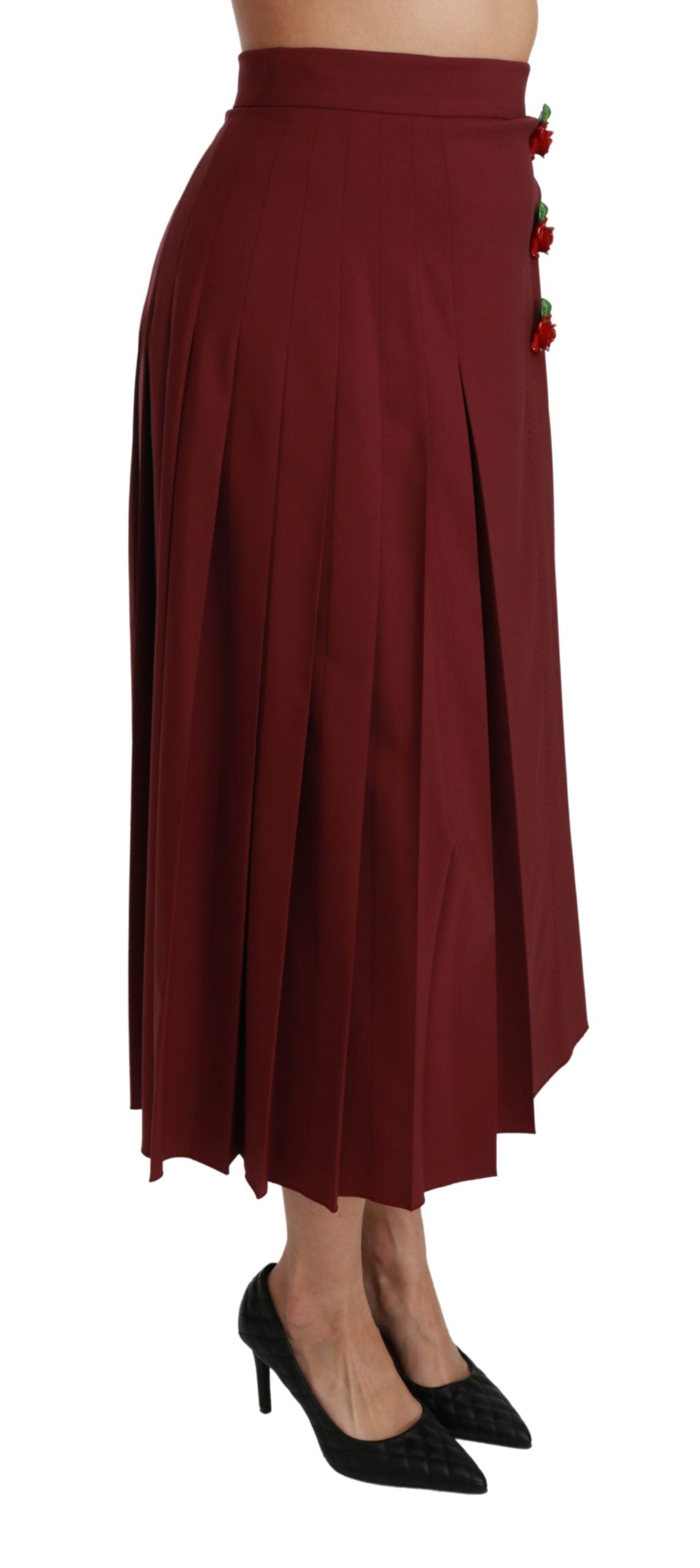 Falda elegante de lana virgen roja de cintura alta