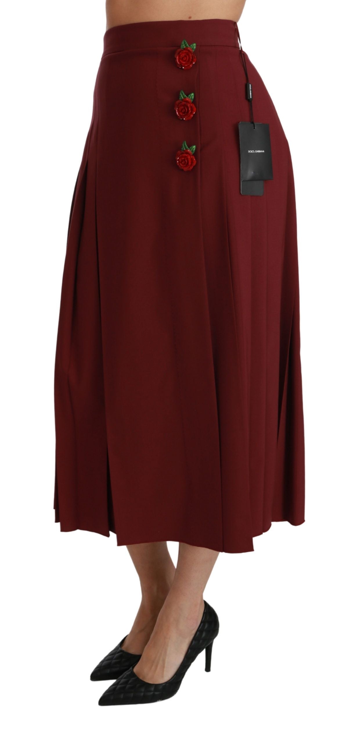 Falda elegante de lana virgen roja de cintura alta