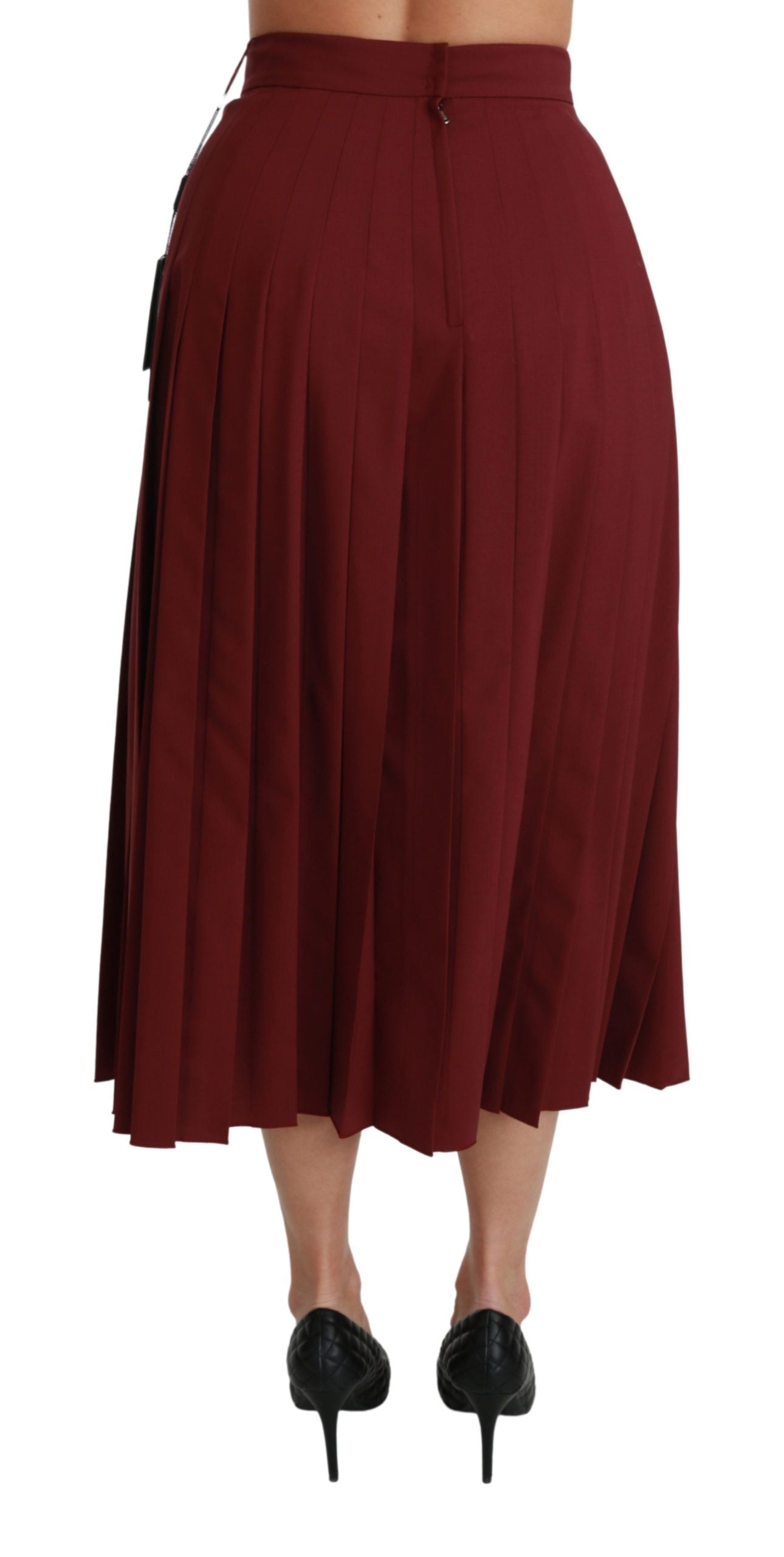 Falda elegante de lana virgen roja de cintura alta