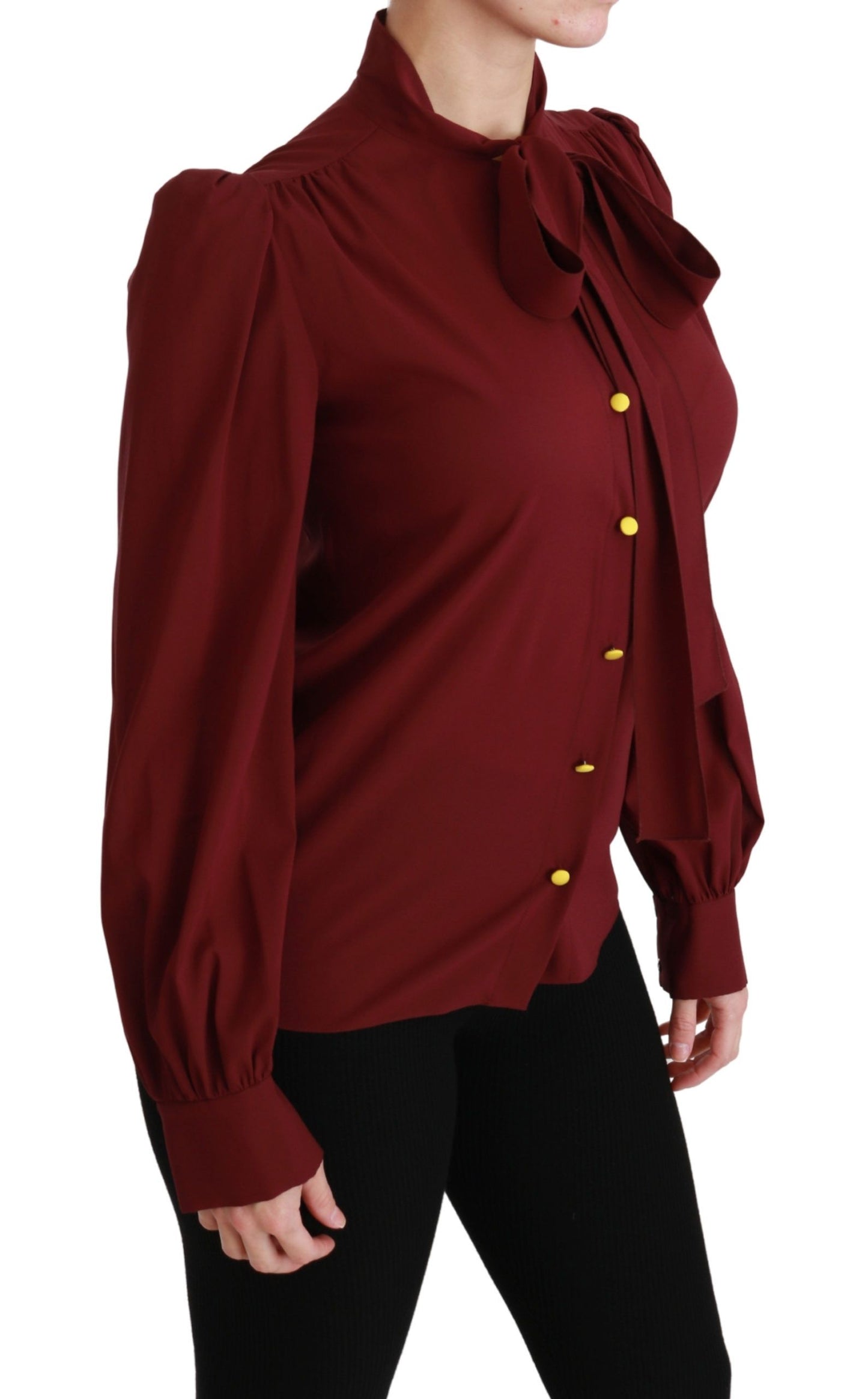Elegante blusa polo de mezcla de seda color granate