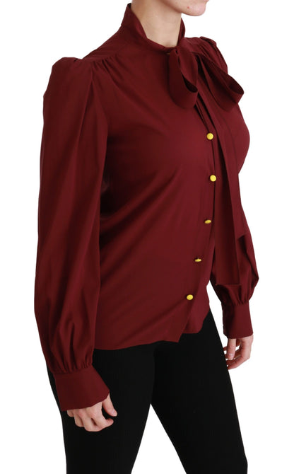 Elegante blusa polo de mezcla de seda color granate