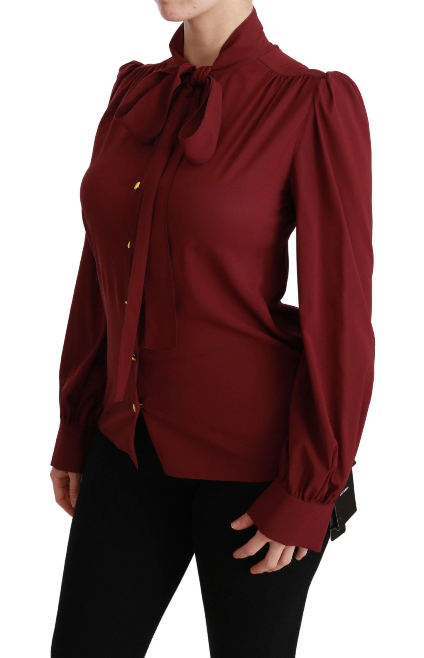 Elegante blusa polo de mezcla de seda color granate