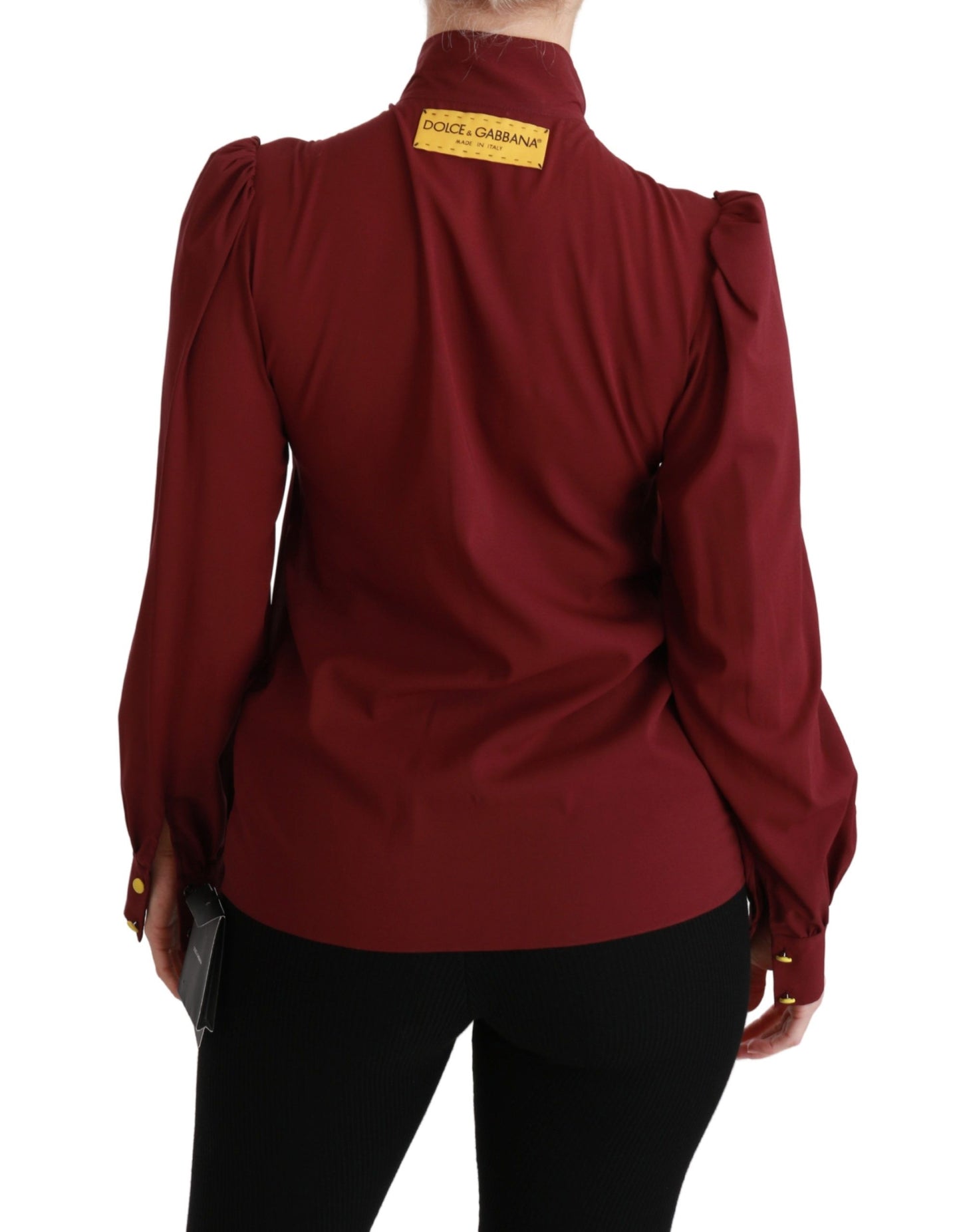 Elegante blusa polo de mezcla de seda color granate