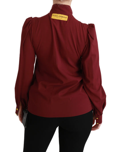 Elegante blusa polo de mezcla de seda color granate