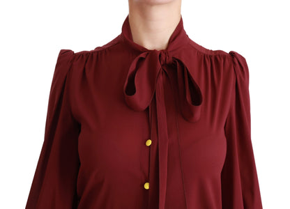 Elegante blusa polo de mezcla de seda color granate