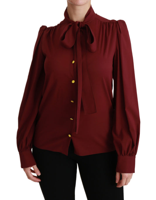 Elegante blusa polo de mezcla de seda color granate