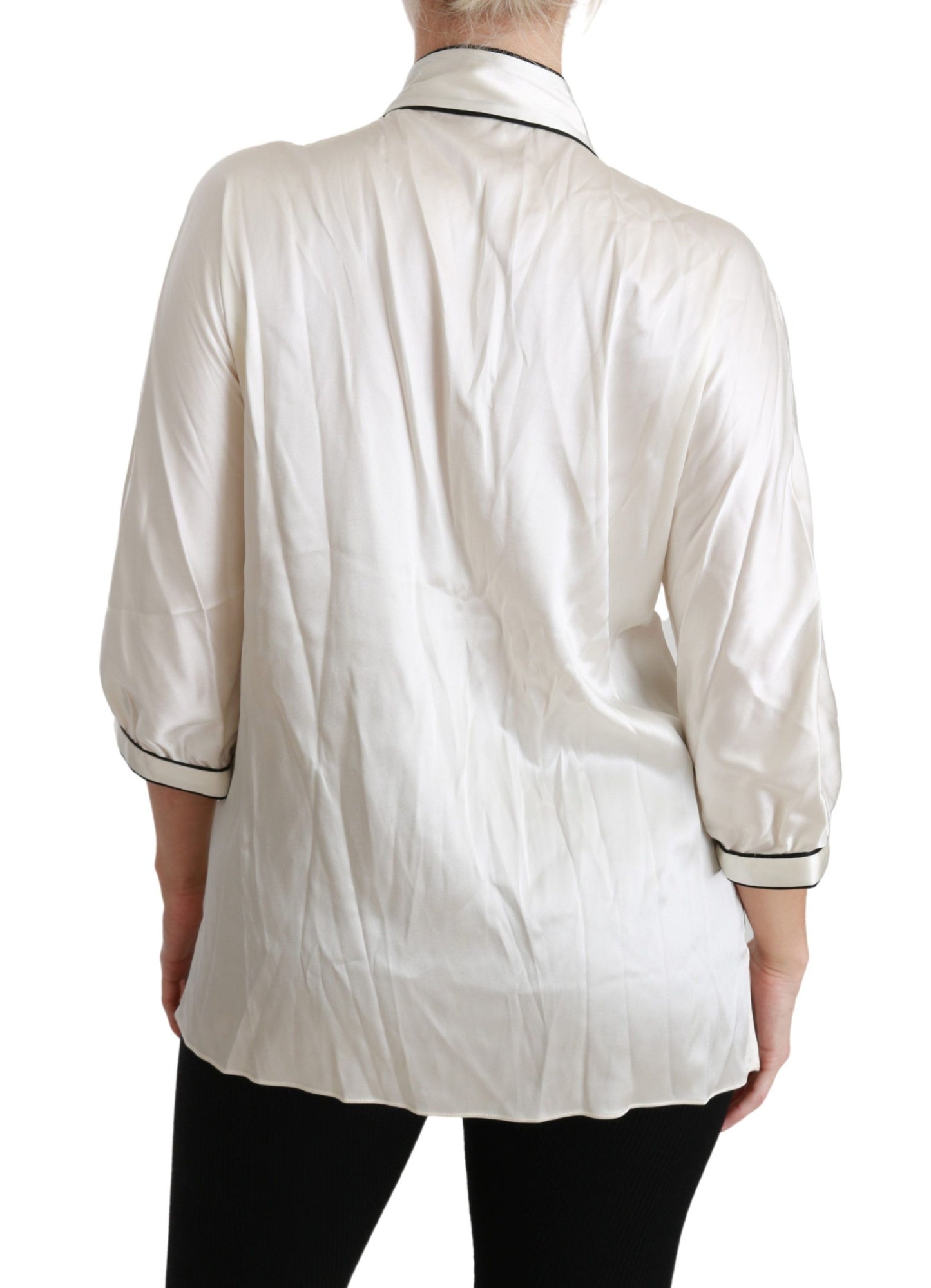 Elegante blusa de seda beige con pañuelo de lazo