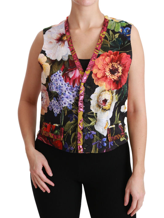 Chaleco sin mangas con brocado floral multicolor
