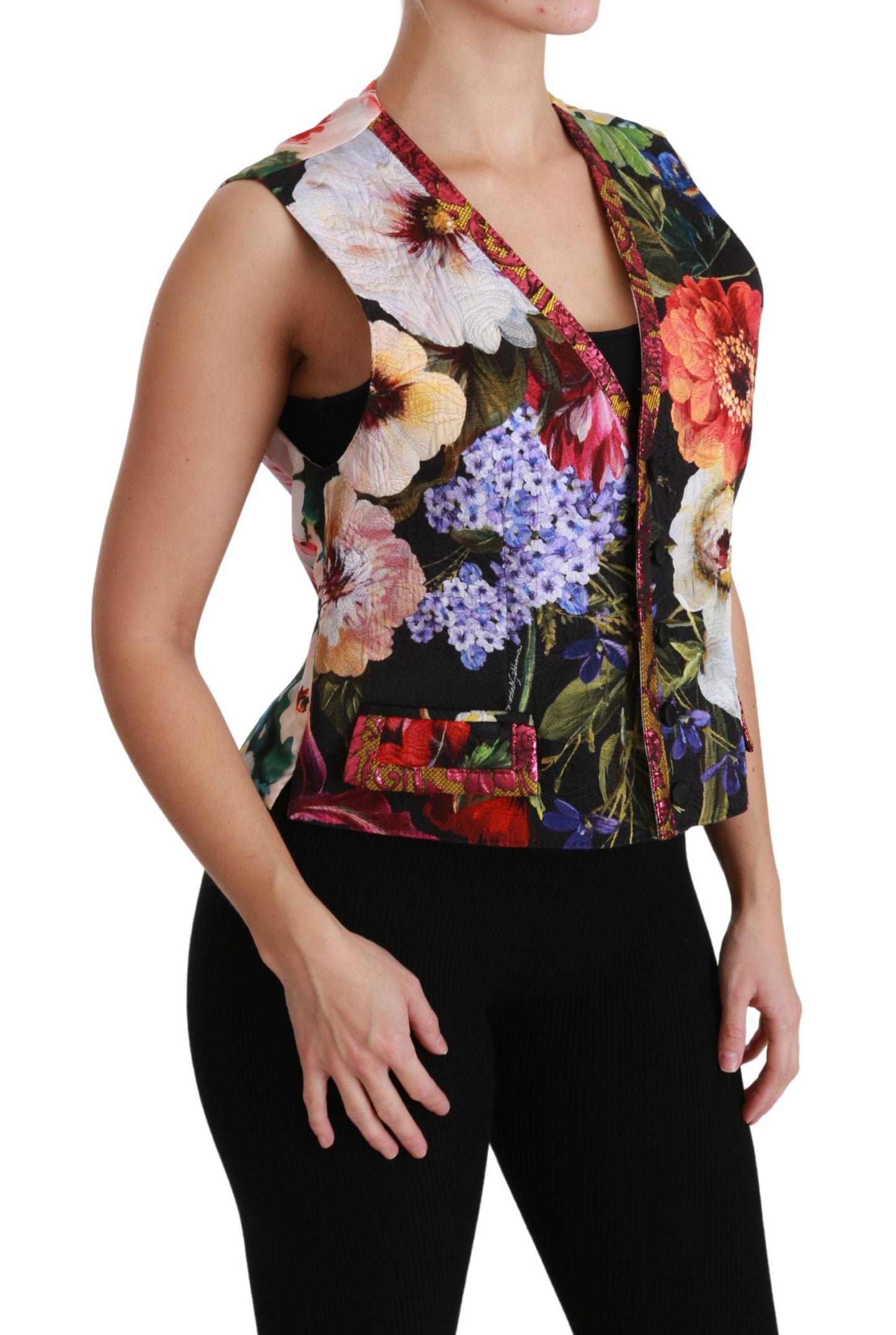 Chaleco sin mangas con brocado floral multicolor